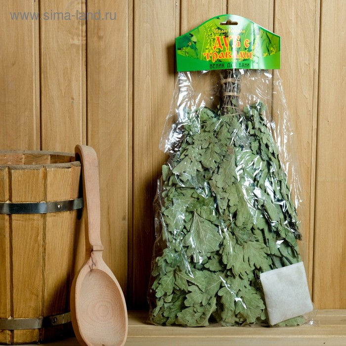 Веник для бани дубовый с чабрецом, в индивидуальной упаковке Веник для бани дубовый с чабрецом, в индивидуальной упаковке