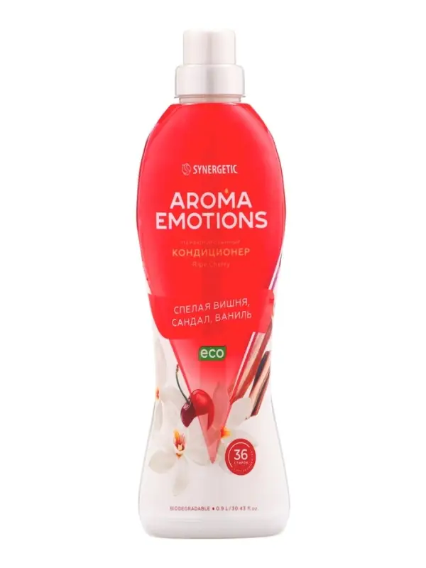 Кондиционер для белья парфюмированный SYNERGETIC вишня, сандал, ваниль, 0,9 л