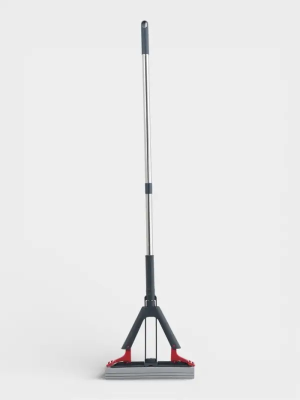 Швабра PVA со складным отжимом,стальной 2-х секционный черенок, выс. 115 см, цвет черно-красный    1