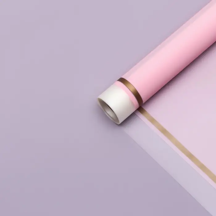 Пленка для цветов, розовый с золотым, 58 см &times; 10 м