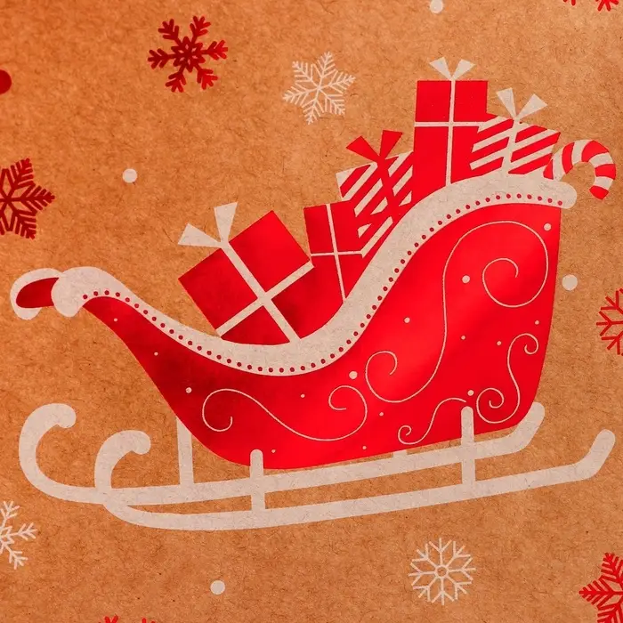 Пакет крафт с тиснением, круглая ручка, «Новогдние сани» 21×27×11 см, 120 г Пакет крафт с тиснением, круглая ручка, «Новогдние сани» 21×27×11 см, 120 г