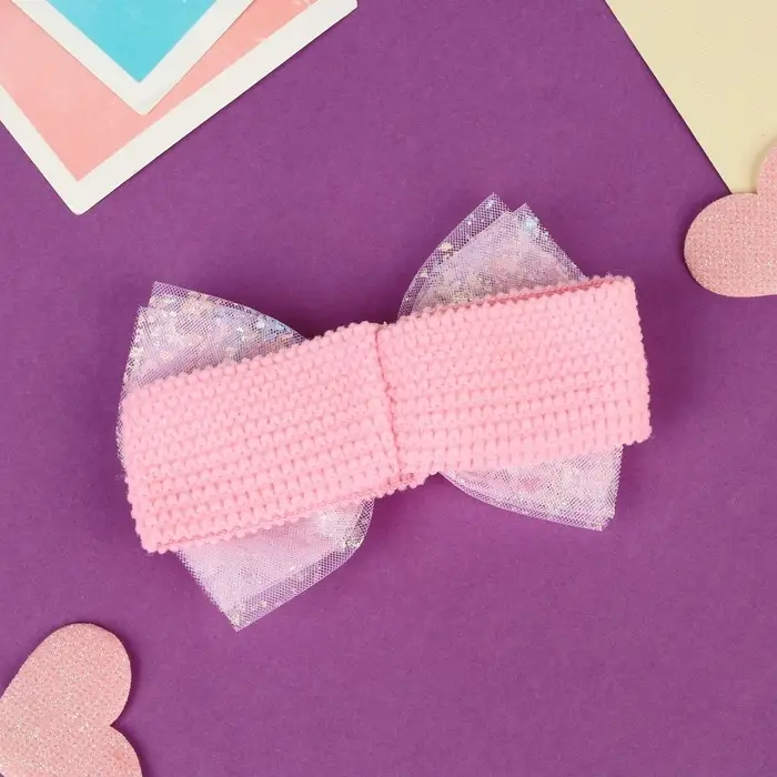 Повязка для волос Повязка для волос "Выбражулька" прозрачный бант блеск, 16х3 см, розовый