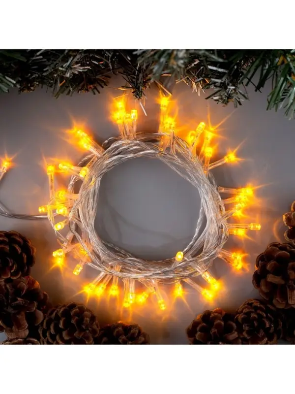 Гирлянда &laquo;Нить&raquo; 5 м, IP20, прозрачная нить, 50 LED, 8 режимов, 220 В, свечение жёлтое