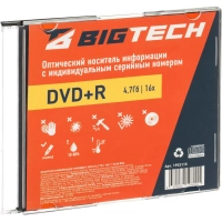 Носители информации Bigtech YDVDRB011 DVD+R 4,7 Гб/16х/1 slim box