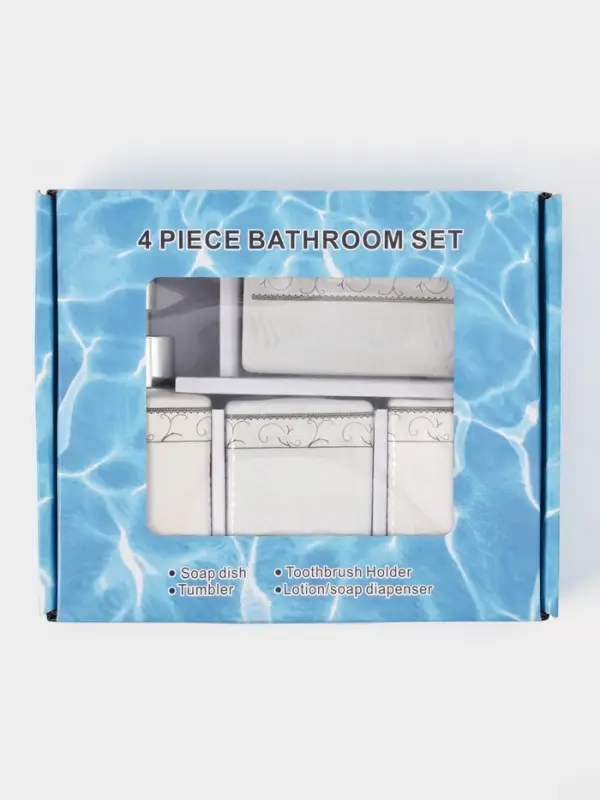 Набор аксессуаров для ванной комнаты &laquo;Завитки&raquo;, 4 предмета, мыльница, дозатор для мыла, 2 стакана, белый