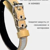 Ошейник, 35&times;1.5 см, с подкладом и светоотражающей лентой, кожа, бежевый