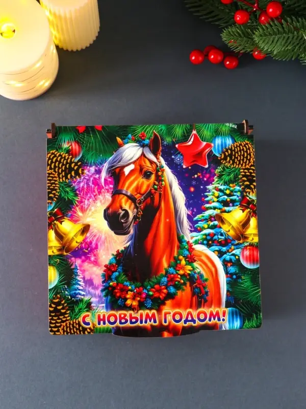 Короб сувенирный, новогодний, подарочный №3 "С Новым Годом" 18х18х9,5 см