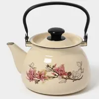 Чайник эмалированный &laquo;Магнолия&raquo;, 3 л, металлическая ручка, слоновой кости