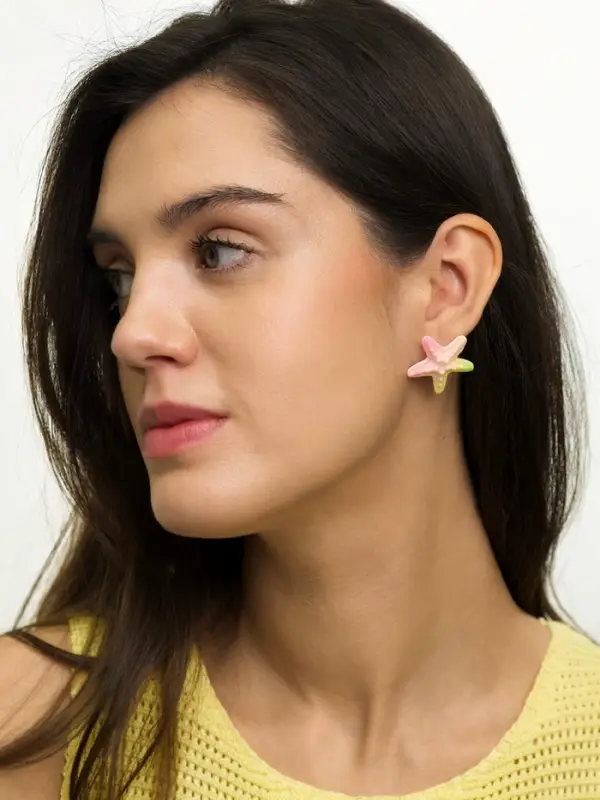 Серьги пластик &laquo;Морская звезда&raquo;, розовый, зелёный