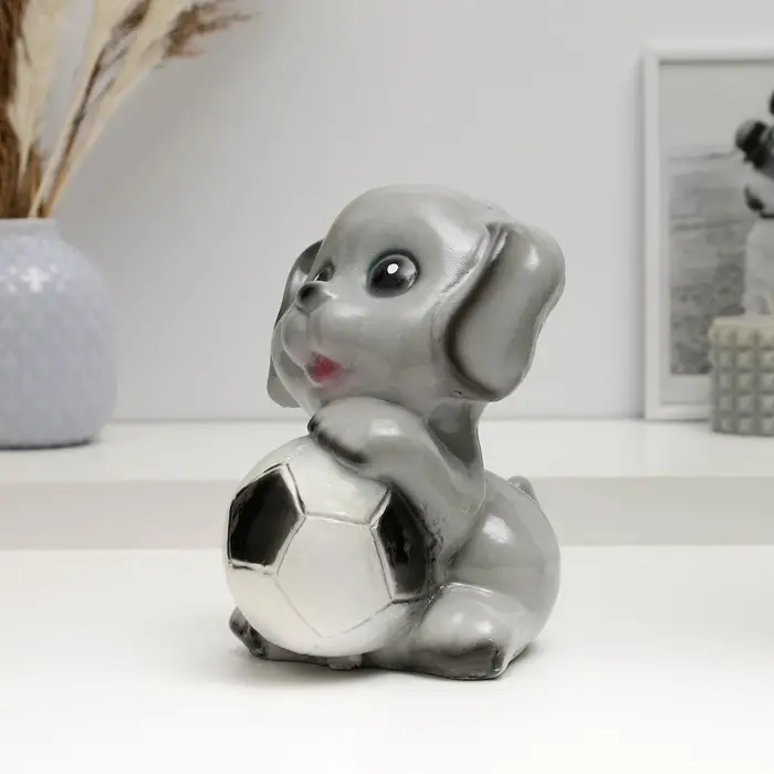 Копилка для денег «Щенок с мячом», гипс, серый, 17 см Копилка для денег «Щенок с мячом», гипс, серый, 17 см