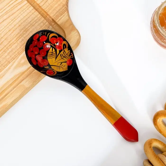 Ложка деревянная хохлома &laquo;Ягодка&raquo;, с плоским черенком, 20.2&times;6.2 см, хохлома, ручная роспись