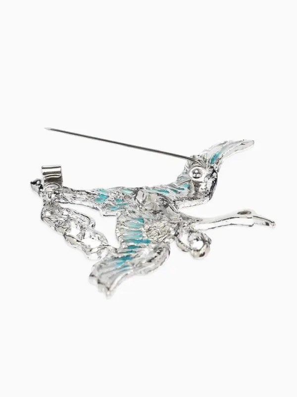 Брошь &laquo;Аист в облаках&raquo;, белая, голубая в серебре