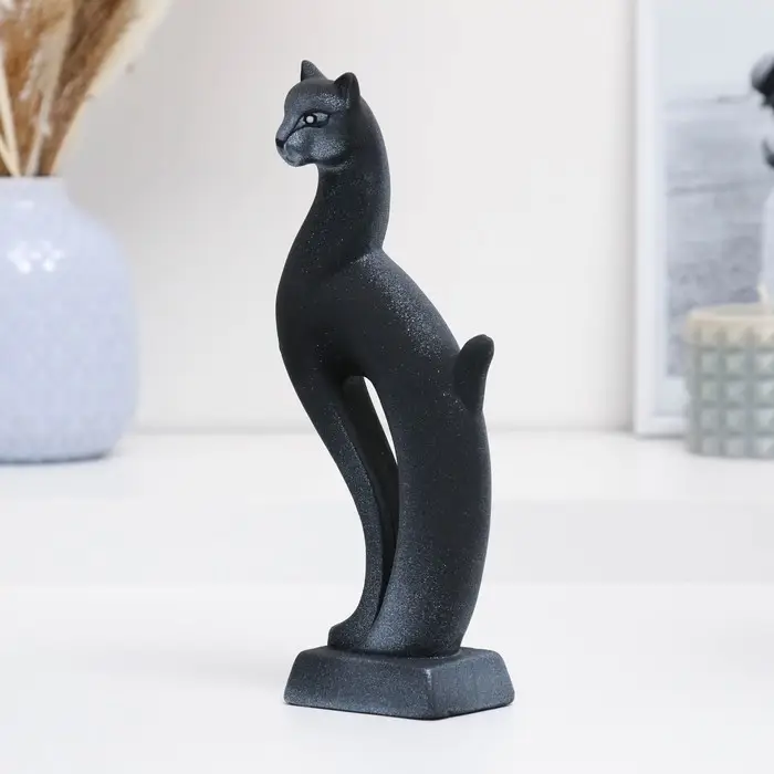 Фигура  Фигура "Кошка Рысь" чёрная с серебром 7х5х21см