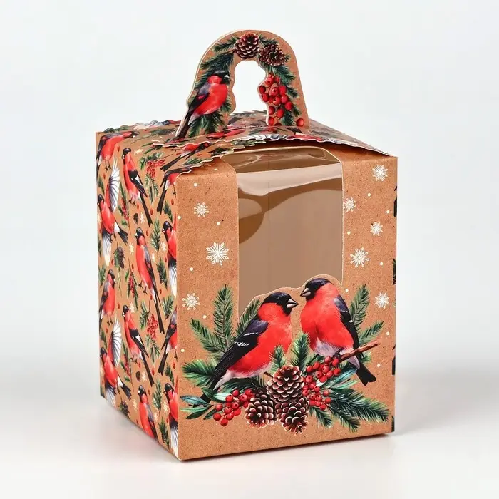 Коробка новогодняя складная «Снегири» 9 х 11 х 9 см Коробка новогодняя складная «Снегири» 9 х 11 х 9 см