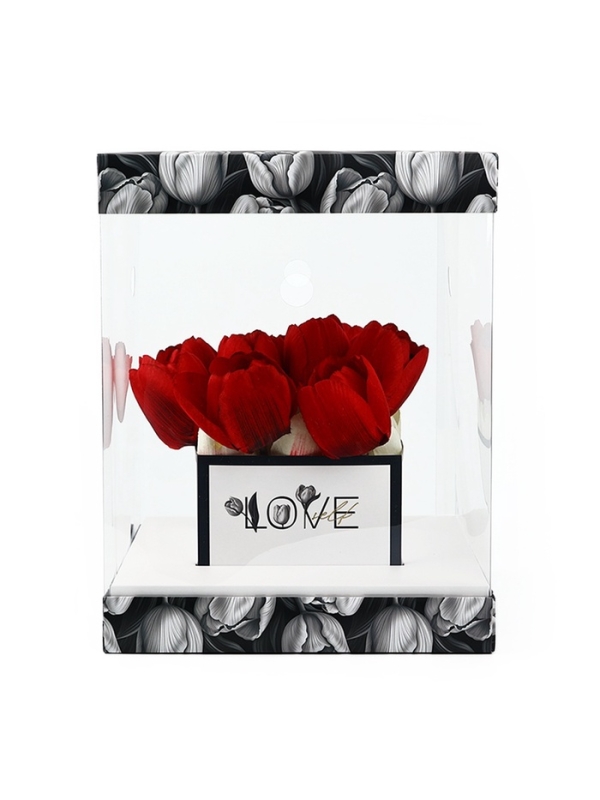 Коробка для цветов с вазой и PVC окнами складная «Чёрно-белая эстетика», 23 х 30 х 23 см