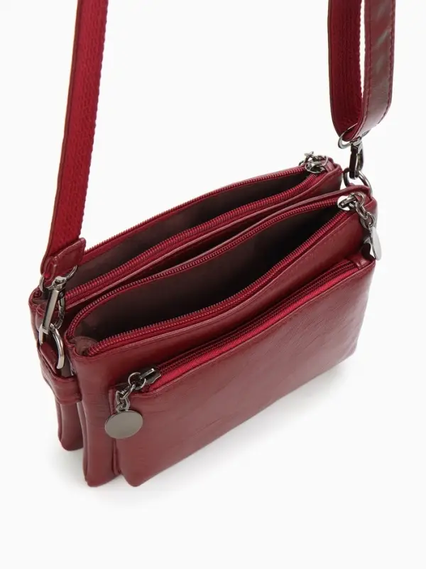Сумка женская кросс-боди на молнии, 20.5&times;2&times;13 см, бордовая