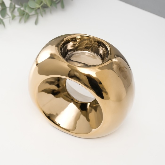 Подсвечник керамика на 1 свечу  Подсвечник керамика на 1 свечу "Кольцо" d=6 см золото 16х8х14 см