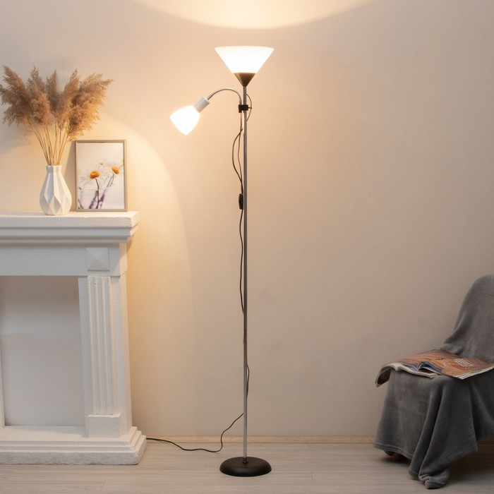 Торшер  Торшер "Тренд 2" 1х40Вт Е27+1хЕ27 40Вт серебристый 22х22х180 см.