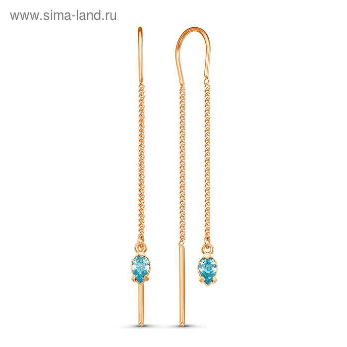 Серьги висячие «Капелька», позолота, цвет голубой