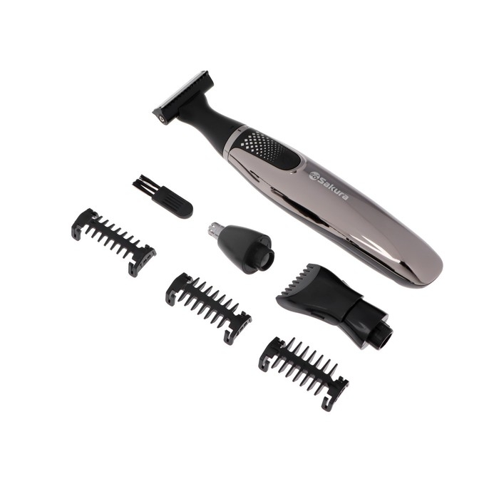 Триммер Sakura SA-5533BK, для бороды/усов/носа/ушей, 1-5 мм, 4 насадки, АКБ, чёрный Триммер Sakura SA-5533BK, для бороды/усов/носа/ушей, 1-5 мм, 4 насадки, АКБ, чёрный