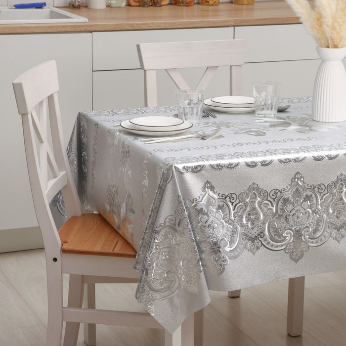 Клеёнка на стол, на тканевой основе, рулон 20 метров, ширина 137 см, толщина 0,25 мм, цвет серебряный Клеёнка на стол, на тканевой основе, рулон 20 метров, ширина 137 см, толщина 0,25 мм, цвет серебряный