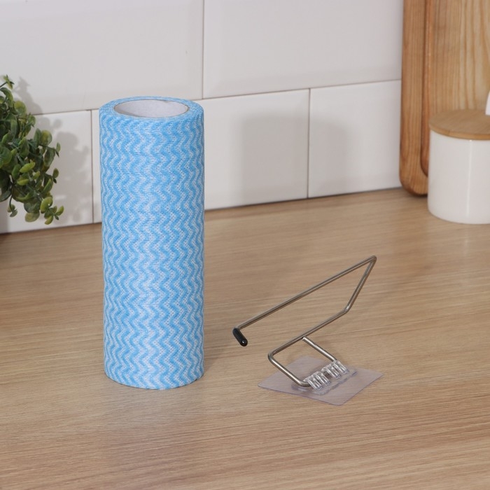 Салфетки в рулоне многоразовые безворсовые в наборе с держателем Доляна, 40 шт, 20×20 см, цвет голубой Салфетки в рулоне многоразовые безворсовые в наборе с держателем Доляна, 40 шт, 20×20 см, цвет голубой