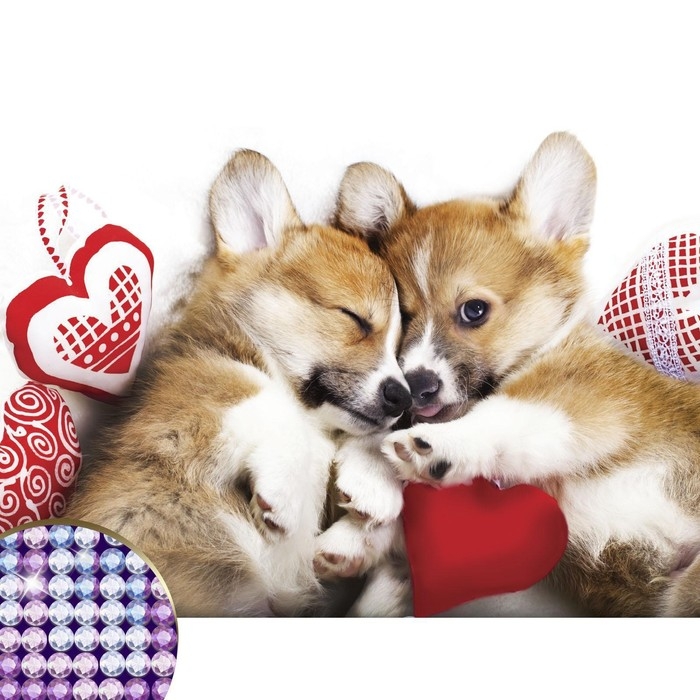 Алмазная мозаика с частичным заполнением на холсте «Малыши корги», 30 х 40 см Алмазная мозаика с частичным заполнением на холсте «Малыши корги», 30 х 40 см