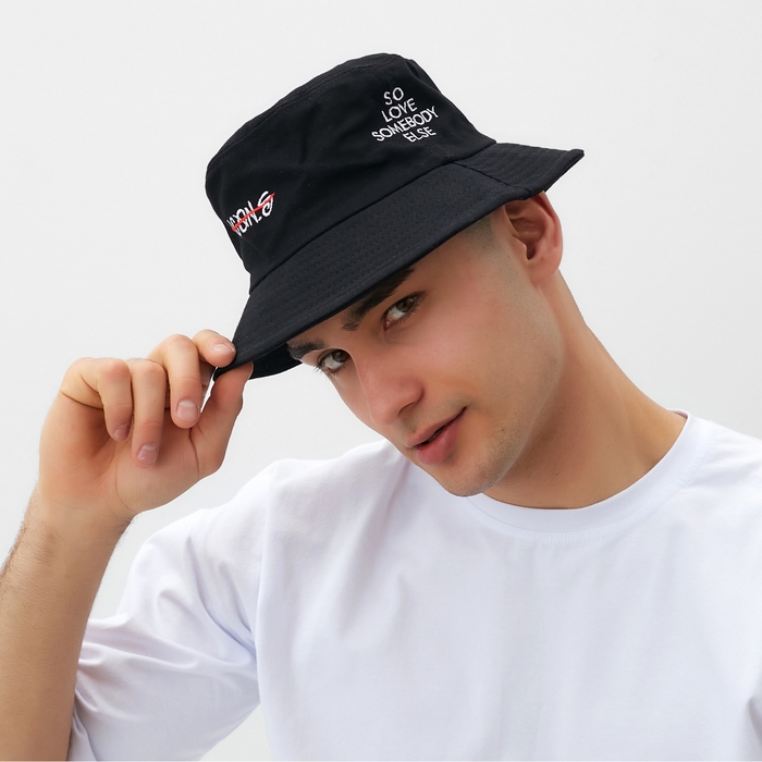 Панама MINAKU с надписью, цвет чёрный, размер 56-58 Панама MINAKU с надписью, цвет чёрный, размер 56-58