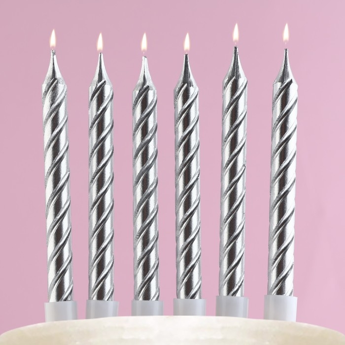 Свечи для торта, серебро, 6 шт., 9,5 х 0,9 см