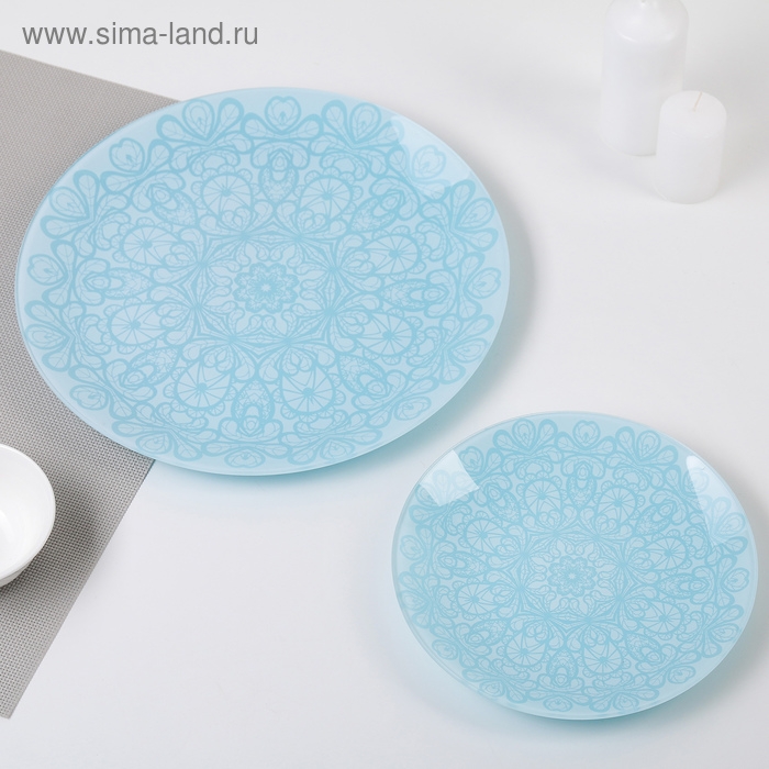 Сервиз столовый «Кружево», 7 предметов: d=30 см - 1 шт, d=20 см - 6 шт, цвет голубой Сервиз столовый «Кружево», 7 предметов: d=30 см - 1 шт, d=20 см - 6 шт, цвет голубой