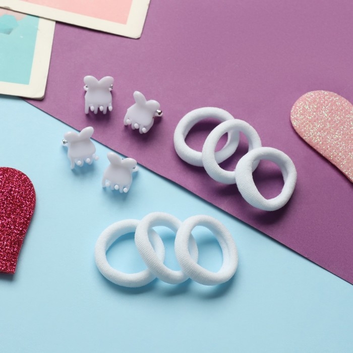 Набор для волос  Набор для волос "Затейница" (12 резинок 2 см, 4 краба) ушки, белый