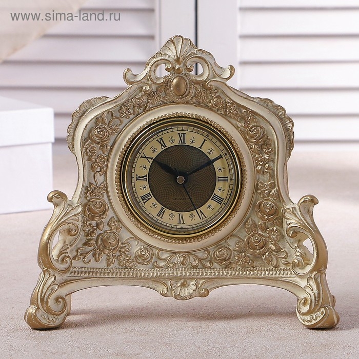 Часы настольные интерьерные каминные, 21 х 19 х 6.5 см, d-7 см, белые с позолотой 3940771 Часы настольные интерьерные каминные, 21 х 19 х 6.5 см, d-7 см, белые с позолотой 3940771