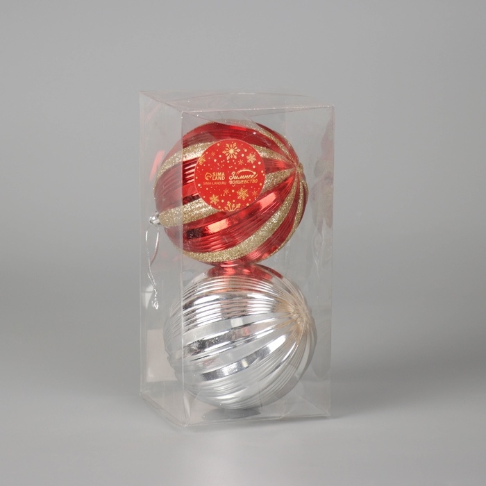 Набор шаров пластик d-10 см, 2 шт "Марсельеза" серебро красный