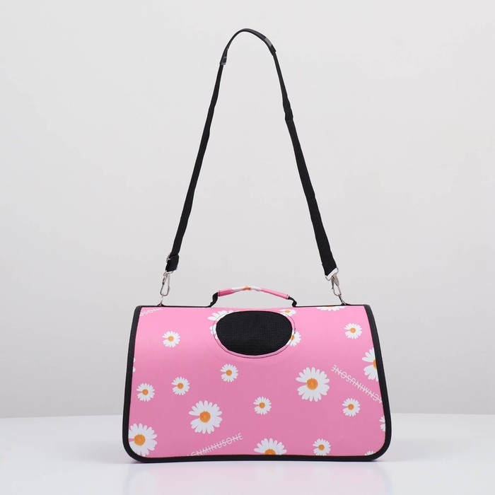 Сумка - переноска для животных Сумка - переноска для животных "Цветы", розовая, размер М, 40 х 21 х 27 см