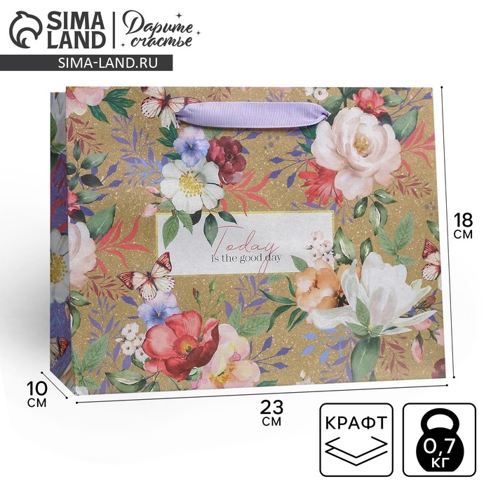 Пакет подарочный крафтовый горизонтальный, упаковка, &laquo;Today&raquo;, 23 х 18 х 10 см