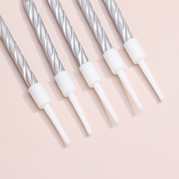 Набор свечи в торт  Набор свечи в торт "Спираль", 200шт, 5 см, серебряный металлик