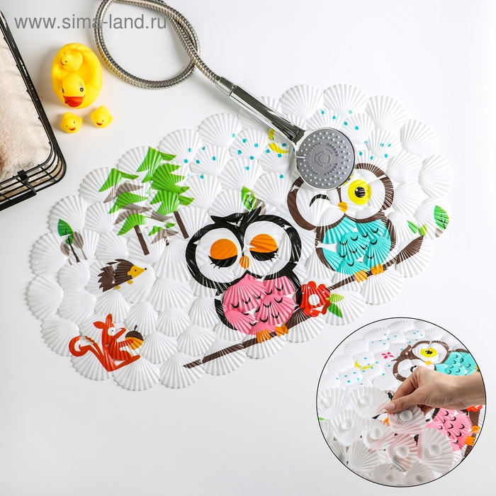 Коврик противоскользящий в ванну на присосках Доляна «Совы», 37×68 см