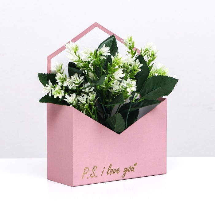 Конверт с золотым тиснением P.S. I love you, пыльная роза 18 х 24 х 7 см Конверт с золотым тиснением P.S. I love you, пыльная роза 18 х 24 х 7 см