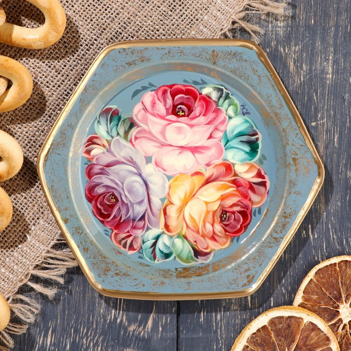 Поднос жостовский Поднос жостовский "Розы", угловой, D=15 см