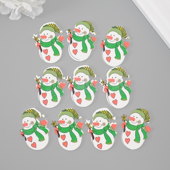 Декор для творчества дерево Декор для творчества дерево "Снеговички с сердечками" набор 10 шт 4,5х3,2 см