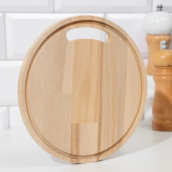 Доска разделочная деревянная с желобом  Доска разделочная деревянная с желобом "Круг" 20х20х0,8 см береза