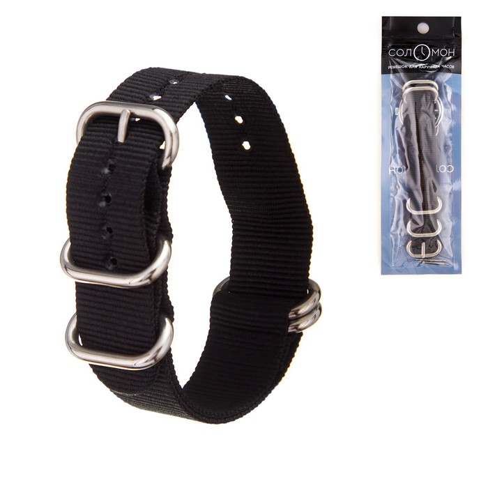 Ремешок для часов Ремешок для часов "Соломон", 22 мм, l-27 см, черный