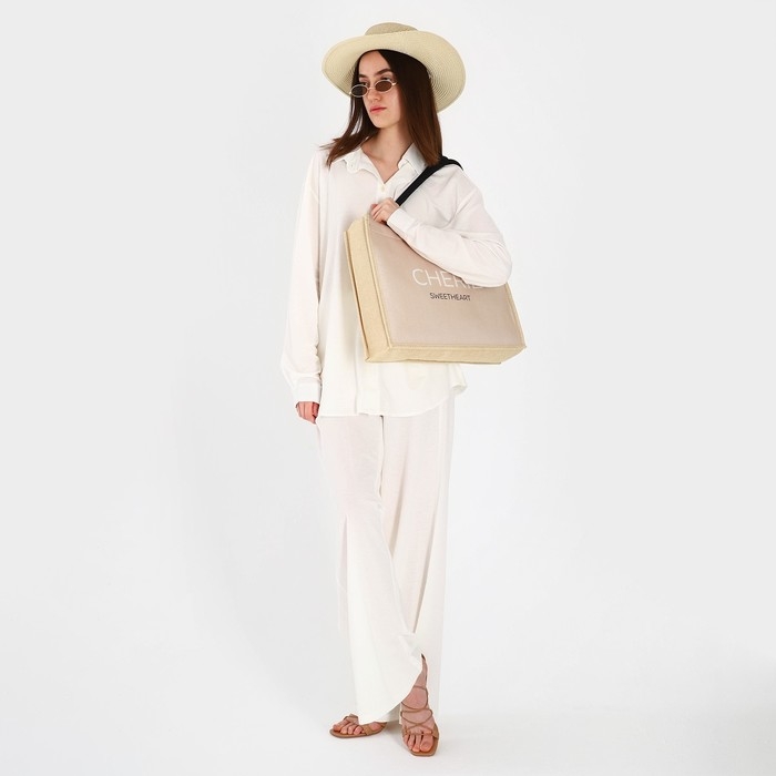 Сумка женская пляжная Cherie, 41,5х34х12 см, бежевый цвет Сумка женская пляжная Cherie, 41,5х34х12 см, бежевый цвет