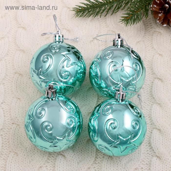 Набор шаров пластик d-6 см, 4 шт Набор шаров пластик d-6 см, 4 шт "Звёздочки" зелёный