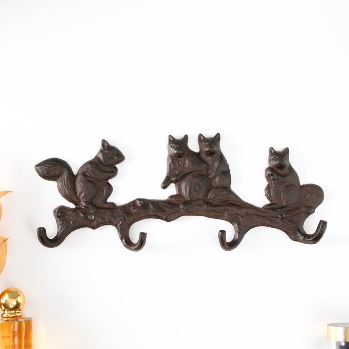 Крючки декоративные чугун "Белочки" 34,5х3х14 см