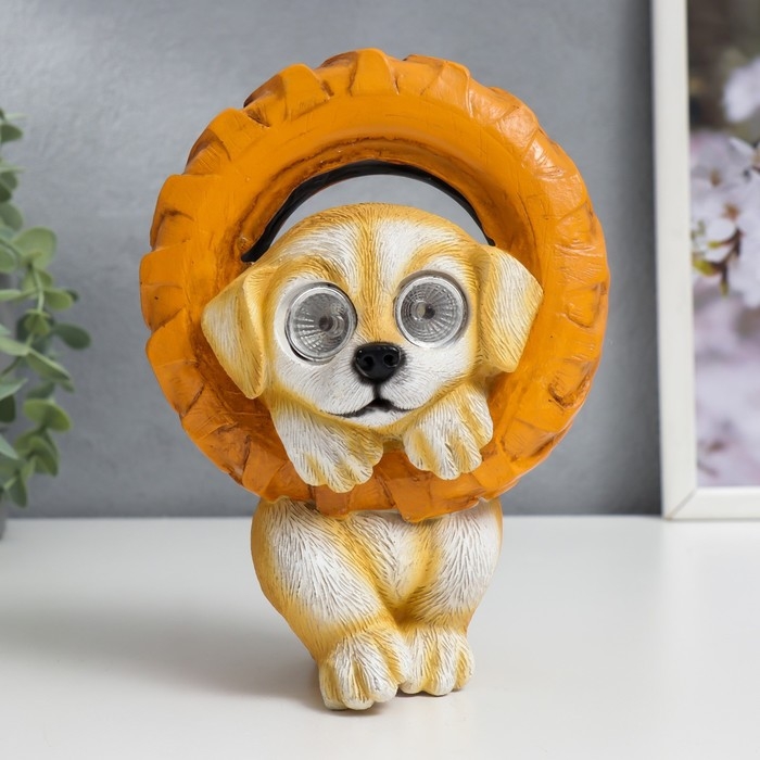 Сувенир полистоун свет Сувенир полистоун свет "Пёсик зацепился за колесо" от солнечной батареи 19,5х11х13,5 см