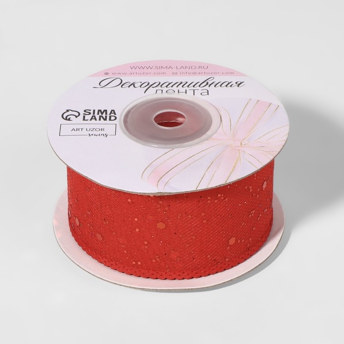 Лента декоративная, с глиттером, 38 мм, 9 ± 0,5 м, цвет красный Лента декоративная, с глиттером, 38 мм, 9 ± 0,5 м, цвет красный