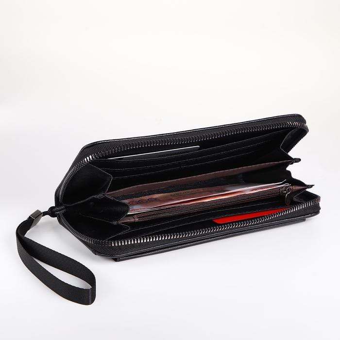 Портмоне-клатч мужской на молнии, цвет чёрный Портмоне-клатч мужской на молнии, цвет чёрный