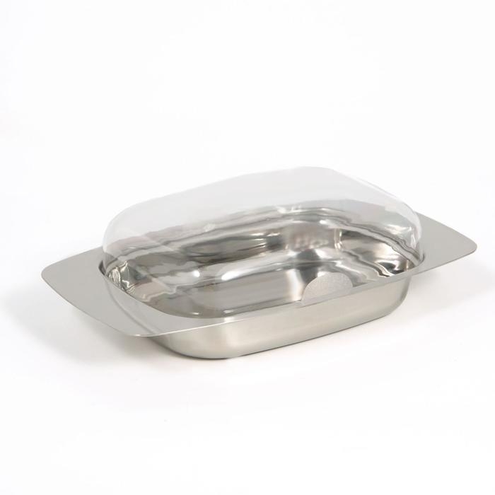 Маслёнка из нержавеющей стали, 19,5×12×6 см, с пластиковой крышкой Маслёнка из нержавеющей стали, 19,5×12×6 см, с пластиковой крышкой