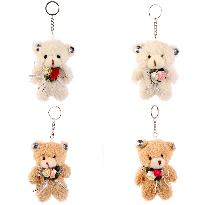 Мягкая игрушка «Мишутка с цветами» на брелоке, 11 см, цвет МИКС Мягкая игрушка «Мишутка с цветами» на брелоке, 11 см, цвет МИКС